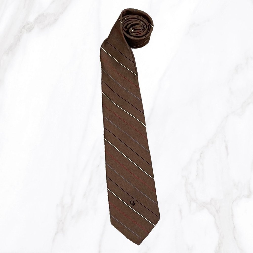 Vintage Christian Dior Brown Pin Striped Tie, OS